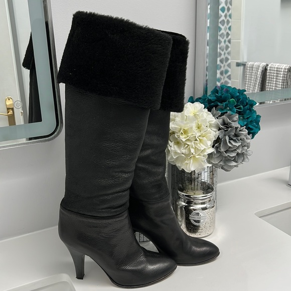Italian leather boots with faux fur trim - Picture 1 of 7